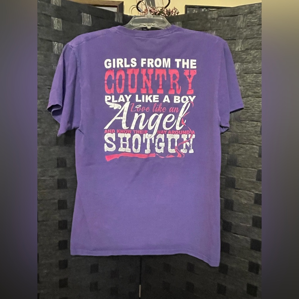 Hanes Purple Cute & Country Graphic T-Shirt saying on back in description below